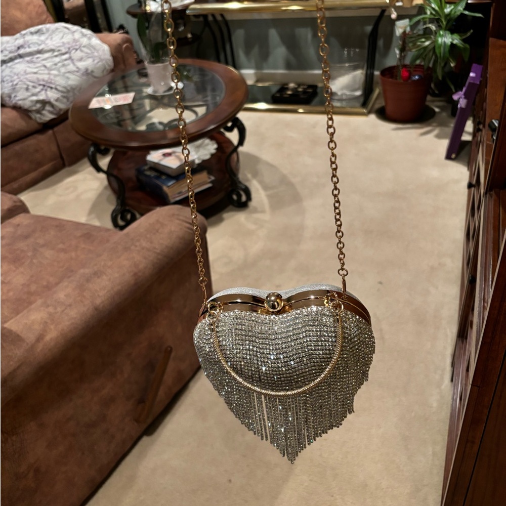 Heart shaped gold bling bag